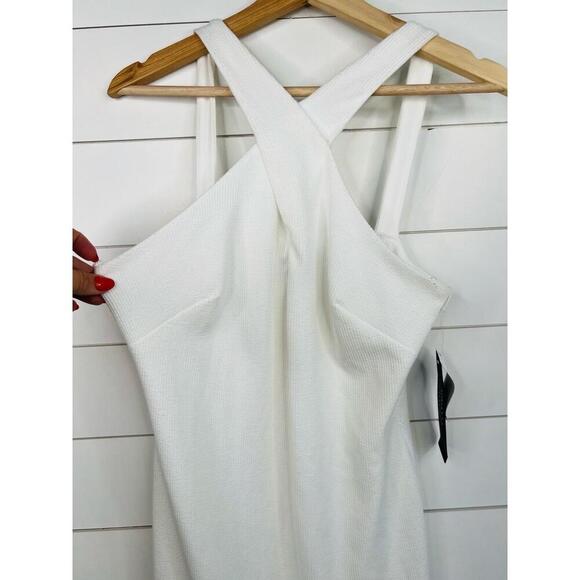 Adrianna Papell White Sleeveless Halter Neck Fringe Trim Dress Bodycon Size US 8 - Picture 5 of 13